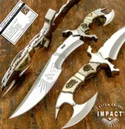IMPACT CUTLERY RARE CUSTOM D2 FULL TANG MASSIVE BOWIE KNIFE STAG ANTLER HANDLE