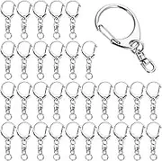 Roctee 50 Piece Key Ring with Chain, Silver D Snap Hook Split Metal Keychain Parts, DIY Crafts Key Ring Hardware with 8mm Open Jump Ring and Connector