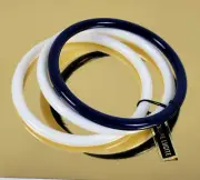 Vintage Lucite Bangle Bracelet Set Of 3 White/Blue 8 In Made In Hong Kong NEW
