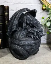 Bone Collector Celtic Druid Dragon Sitting On Gyrosphere Orb Jewelry Trinket Box