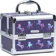 Vanity Case Make up Box Lockable Cosmetic Organiser Box Beauty Storage Case with 2 Trays and Mirror, Multicolor, Beauty Case