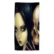 Faces of Faery #103 Gothic Girl and Scary Skull Beach Towels Medium Large Extra Large