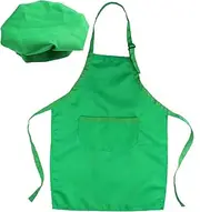 KONTONTY 2pcs Set with Apron and Chef Hat for Cooking Baking Painting and Decorating Kitchen Playset Present for Ages Green