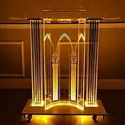 Church Pulpit, Pulpits for Churches Acrylic Gold Podium Rolling Podium Stand Portable with Rollers with Led Lights, Vertical Reading Platform, Colleges and Press Conferences, Classroom, Emba