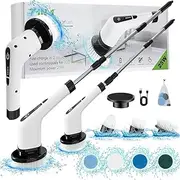 LeoLeoii Electric Spin Scrubber, Cordless Cleaning Brush with 7 Replaceable Brush Heads Power Shower Scrubber Electric Spin Brush Adjustable Extension Handle for Bathroom, Tub, Tile, Floor