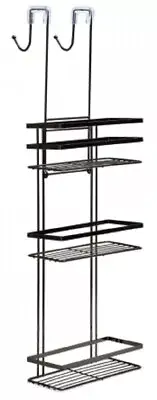 Black Onyx OVER THE DOOR 3-TIER BATHROOM SHOWER CADDY 25x12x82.5cm Large Hooks