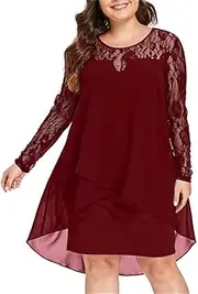 [N\P] NP Party Dresses Women Loose Sleeve Dresses Mesh Hollow Vestidos Large Robes Wine