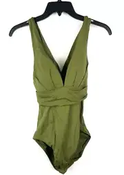 Seafolly Womens Deep V One Piece Swimsuit Green Size 8