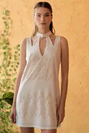 White & Nude Front Cut-Out Detail Sleeveless Back V-Back Mini Dress/1SX-2S-2M-1L