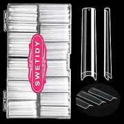 No C Curve 3XL Long Square Nail Tips for Acrylic Nails Professional, SWETIDY 360PCS Clear Straight Flattened Half Cover False Nails Tips with Case for Nail Salons and Home DIY, 12 Sizes