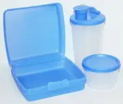 Tupperware Lunch Set 3 Pieces 12 oz. Tumbler, Sandwich Keeper, Snack Cup Blue