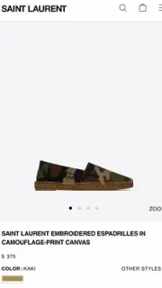 Saint Laurent Mens Embroidered Espadrilles In Camouflage Canvas. 45/12. $375