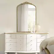 Vintage Gold Arched Mirror 24"X36", Victorian Antique Mirror with Ornate Metal F