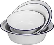 Kichvoe Enamel Bowl Set 4pcs Enamel Mixing Bowls Vintage Metal Nesting Bowls Old-fashioned Enamelware Basin Enameled Bowl for Kitchen White Round Serving Tray
