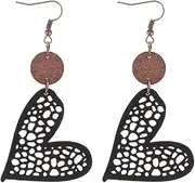 [Titayen] Natural Wooden Love Heart Drop Dangle Earrings, Handmade Girlfriend Geometric Colorful Love Heart Shaped Earrings for Women Girl,Couples Valentine's Day Jewelry Gifts
