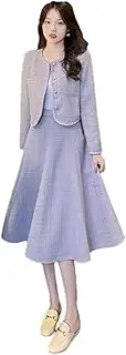 [Generic] Women Elegant Korean Version Woolen Short Coat Skirt Suit Big Swing Casual Party Tweed 2 Piece Set
