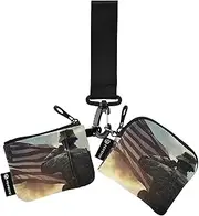 [XYMZR] Mini Zip Around Wristlet keychain Wallet American Flag Military for Women Personalized Pattern Detachable Dual Pouch Wristlet Portable Wallet Phone Coin Purse, Multi-colored, One Size