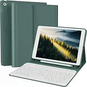 KVTVOU ipad 9th Generation 2021/8th Gen 2020/7th Gen 2019 Keyboard Case with Pencil Holder, Soft TPU Back Cover, Magnetic Detachable Wireless Bluetooth Keyboard for ipad 10.2 inch, Dark Green