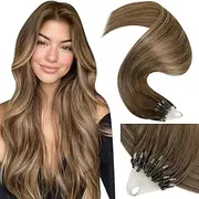 【Deal】LaaVoo Balayage Brown Microlink Hair Extensions Human Hair 18 inch Light Brown to Golden Blonde Mix Brown Micro Beads Human Hair Extensions Brown Remy Human Hair Soft Straight 50g/50s
