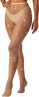 [MESU] Women Sparkly Rhinestone Fishnets Stockings High Waist Pantyhose Tights