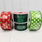 Christmas Wired Edge 1.5" Ribbon 4 Rolls Red White Green Polka Dots Shimmer 85'