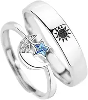 [WESIEVYA] 1 Pair Star Moon Ring Matching Ring for Couple Ring Jewelry Matching Open Rings for Couples Matching Ring for Lover Couple Rings for Lovers Sun and Moon Ring Matching Rings