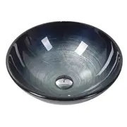 420*420*145mm Black and Blue Tempered Glass Round Above Counter Art Basin