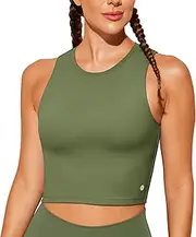 [BAYDI] Women's Sports Bra Without Underwire Bustier Removable Padded Crop Tops High Closed Tank Top Yoga Fitness Soft Bra, Grey Olive, XS
