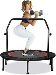 HomySpire 40" Foldable Mini Trampoline, Indoor Trampoline for Kids, Adults Indoor/Garden Workout, Fitness Rebounder with Adjustable Foam Handle, Max Load 330 lbs Trampoline Rebounder