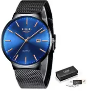 LIGE Mens Watches Fashion Ultra Thin Watch Man Waterproof Date Quartz WristWatch for Men Business Male Clock Relogio Masculino (Blue)