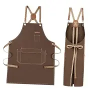 Chef Apron with Cross Back Straps for Men Women, Cotton Canvas Apron for Brown