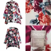 Chicos Shirt Women’s Size 1 US M Button Up Multicolor Floral Rose LS Tunic New
