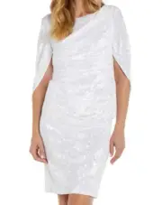 R&M Richards Crushed Velvet Shawl-Sleeve Cocktail Dress Size 14 White NWT $119