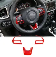 3Pcs Red Car Steering Wheel Cover Trim for Jeep Renegade 2015+ for Compass 2017+ (for: Jeep)