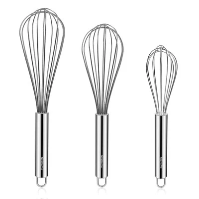 Stainless Steel Whisk Set 3 Pack for Cooking Whisking Blending Beating