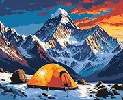 Paint by Numbers for Adults, DIY Oil Paint by Number Adult Kit Paint by Numbers Adult Beginner Orange Flysheet on Snow Mountains 16x20/40x50cm (Self-Assembly Wooden Frame)