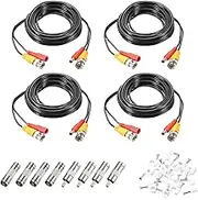 uxcell BNC Video Power Cable,5m/16ft All-in-One Security Camera Wire Cord DC Extension Wire for CCTV Security DVR Camera System Installation Plug & Play Cord,4 Set Black