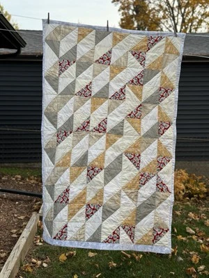 Patchwork Quilt Cream, grey, Neutral Hand Quilted