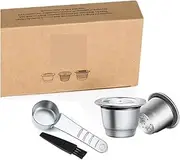 Reusable Coffee Capsules Cup Stainless Steel Refillable Coffee Capsule Refilling Filter Coffeeware Compatible for Nespresso(2pc-ss)