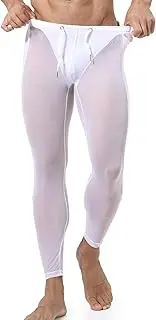 [Panegy] Men's Mesh Leggings Transparent Mesh Trousers with Drawstring Transparent Muscle Leggings Sexy Clubwear, White, S