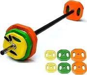 20kg Barbell Weights Standard Rubber Coloured Pump Set With Foam Grip Weight Plates for Home Gym Weightlifting Strength Training Bodybuilding