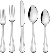 [LIANYU] 50-Piece Silverware Flatware Set for 10, Stainless Steel Cutlery Set with Pearled Edge, Fancy Eating Utensils Tableware Includes Knives Forks Spoons, Mirror Finished, Dishwasher Safe