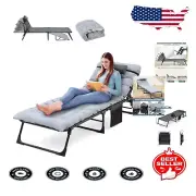 5-Position Adjustable Folding Bed Cot with Mattress – Ideal for Camping & Travel