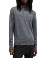 Allsaints Mode Regular Fit Merino Wool Long Sleeve Polo Sweater