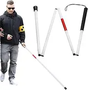 Compact Folding Cane - Adjustable Vision Support Stick, Red Reflective Walking Cane | colapsible Mobility Aid, Handy Blind Navigation Stick, Ultra Light Aluminum Guide Stick for Visually Impaired