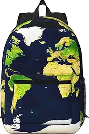 [JEJEA] World Map print Travel Backpack 17inch Computer Backpack College Daypack Business Backpack with Pocket, Black, One Size