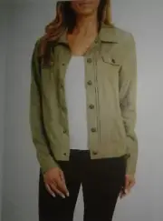 NWT • Tahari Pin Tuck Jacket Olive Army Green • Women's Lightweight Coat • SMALL