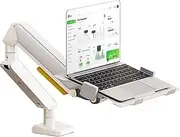 Monitor Arm Gas Laptop Mount with Adjustable Tray for 10-17”Notebook, Full Motion Gas Spring Mount Arm for 17-32”Monitor (Within 4.4~22.0lbs), C-Clamp and Grommet Base Monitor Desk Mount(White)