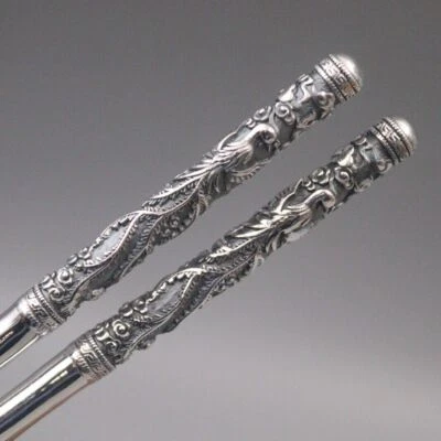 Real S999 Silver Chopsticks Home Tableware Phoenix Unique Chinese Chopsticks
