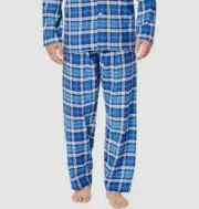 $64 Club Room Men's Blue Plaid Pajama PJ Warm Fleece Pants Lounge Sleepwear S